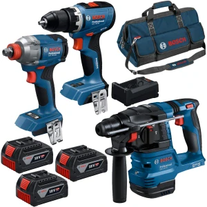 BOSCH sada náradia 3 ks 18 V GSR + GDX + GBH + 3×5.0Ah + GAL 12V/18V-80