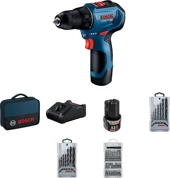 BOSCH GSR 12V-30 set + 3xsada príslušenstva + taška
