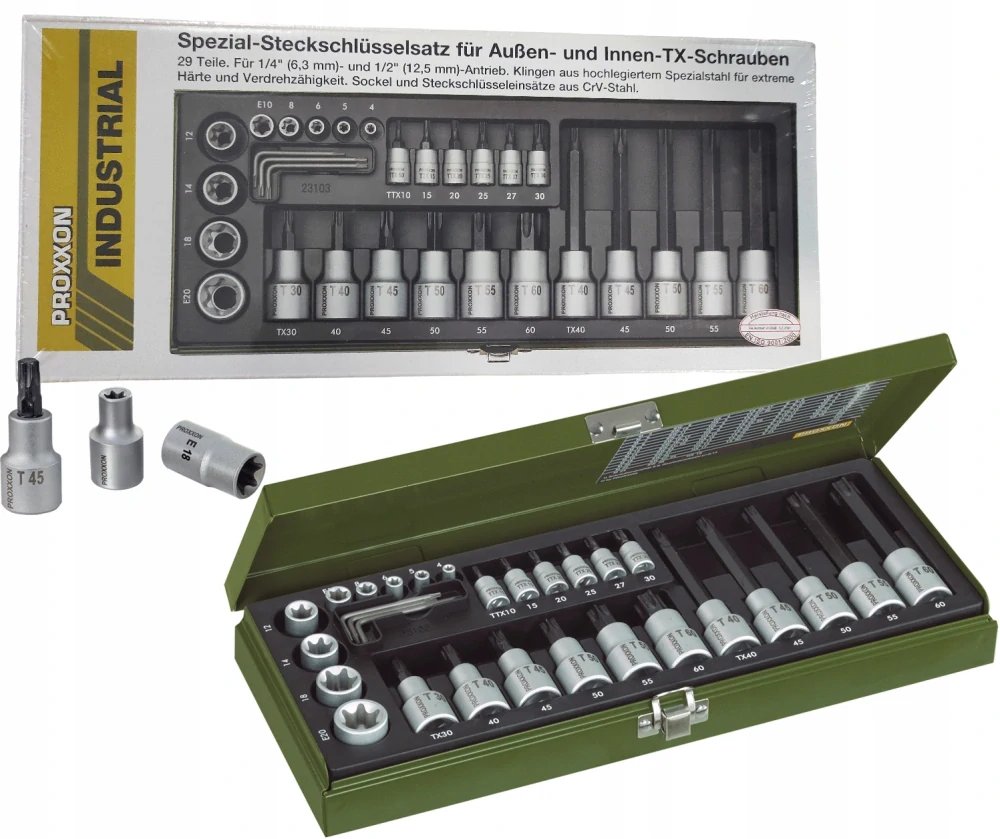 PROXXON nástrčné hlavice a bity TORX 1/2"+1/4" 23103