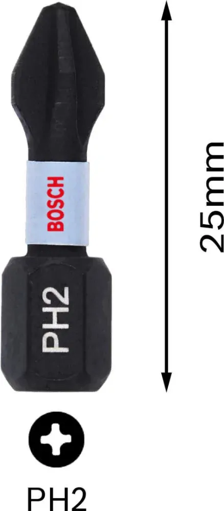 Skrutkovací hrot BOSCH Impact Control PH2, L 25 mm 2 ks