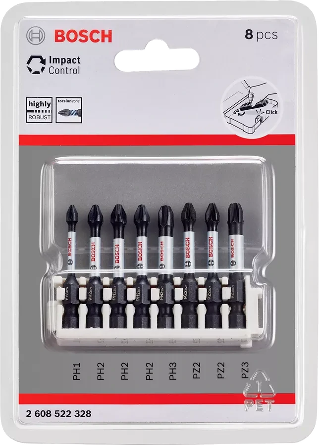 Sada predĺžených bitov BOSCH PRO Impact Set 8-dielna