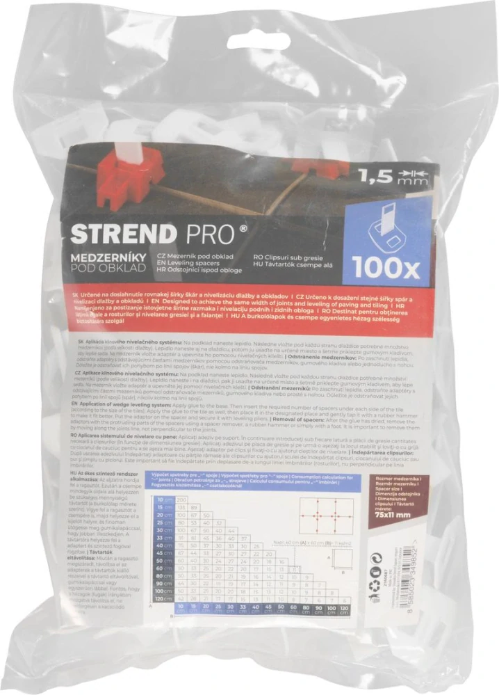Medzerník Strend Pro LS401, nivelačný, pod obklad, 75x11x1.50 mm, bal. 100 ks, plast