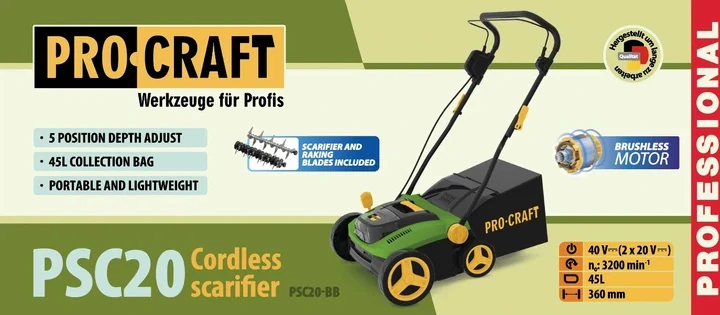 Aku vertikutátor Procraft PSC20 (bez baterie a nabíjačky)
