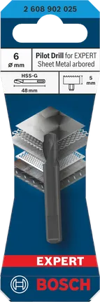 Strediaci vrták pre nástrčnú dierovku EXPERT Sheet Metal, Ø 6 x 5 x 48 mm