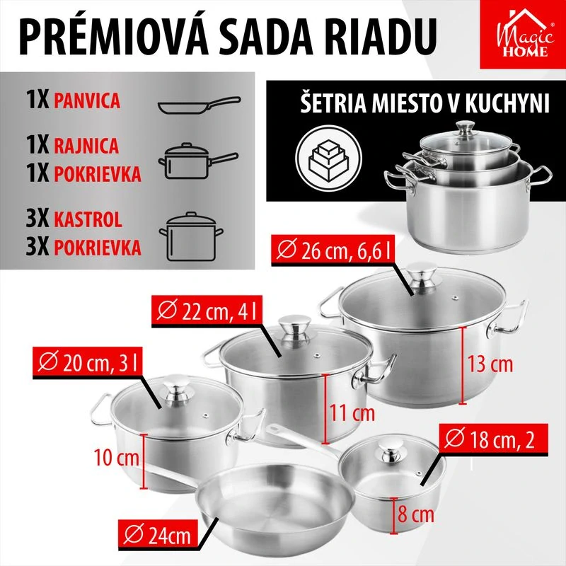 Sada nerezových hrncov MagicHome Chloe 9-dielna 