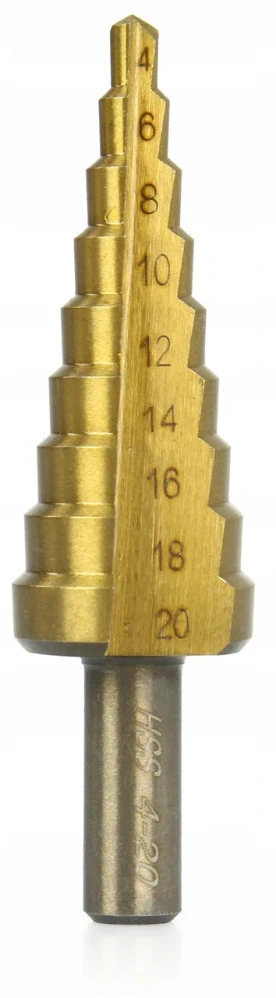 Vrták stupňovitý 4-20 mm do plechu, krok 2mm, TiN