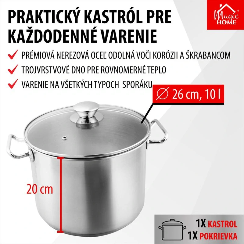 Nerezový hrniec MagicHome Chloe, 26 cm, 10 lit.