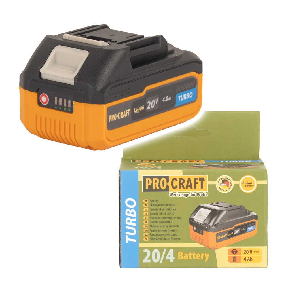 Akumulátor PROCRAFT 20V Li-ion, 4,0 Ah Turbo