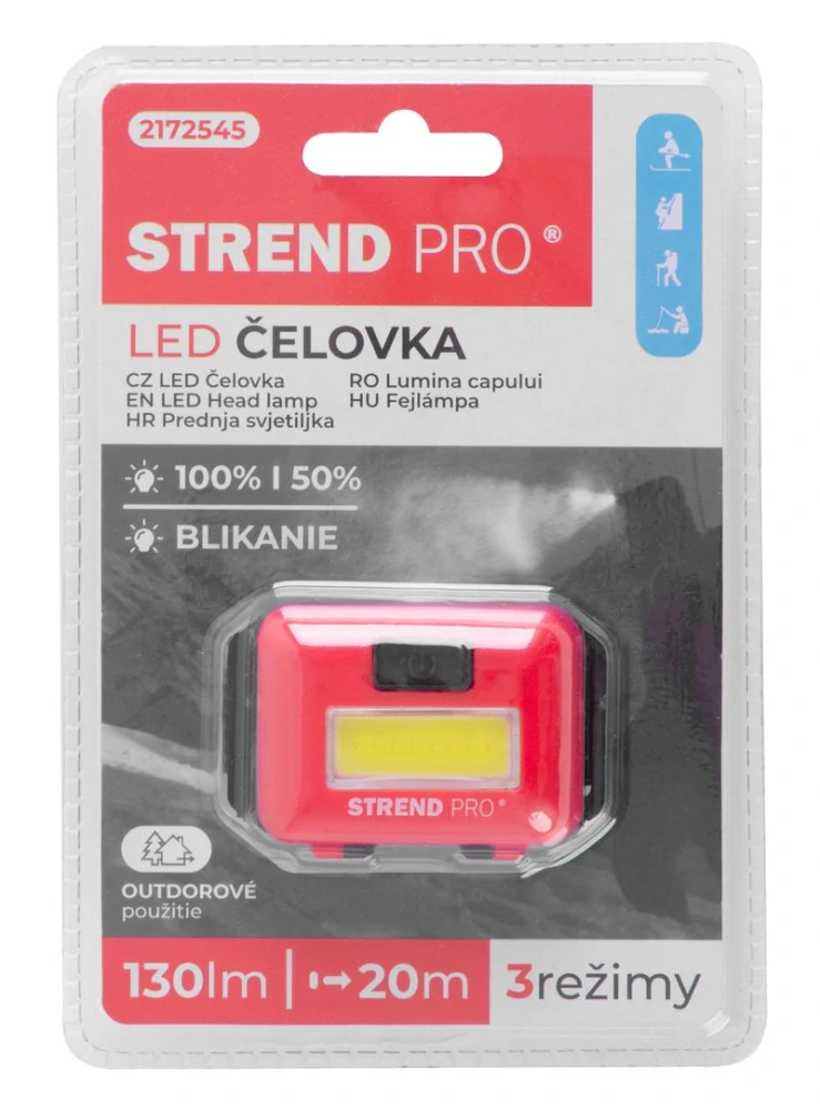 Čelovka COB LED, 3xAAA, mix farieb