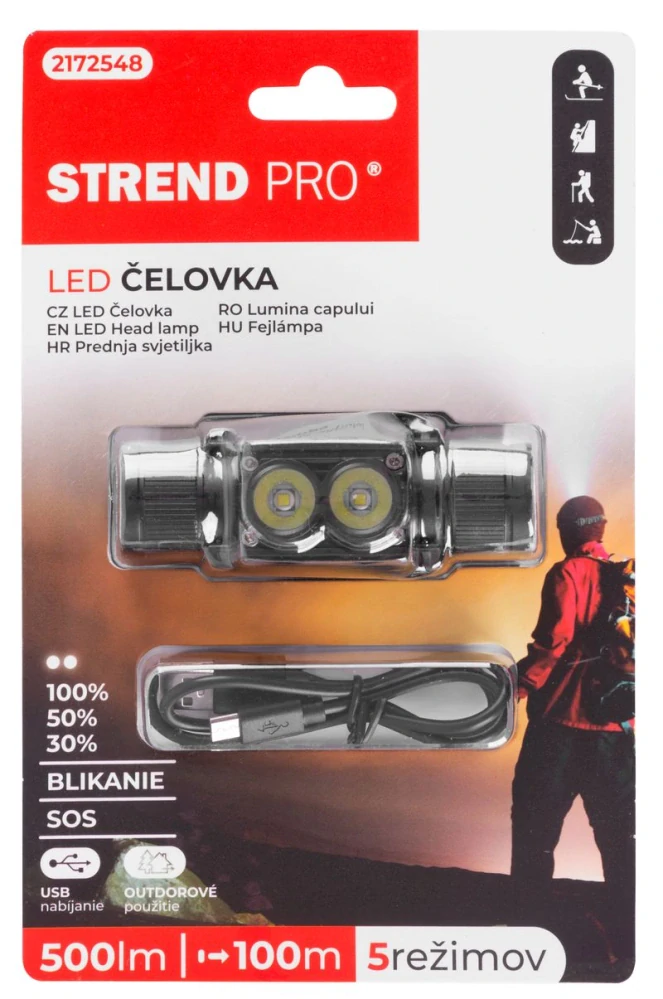 Čelovka H4016, 2xXPG LED 500 lm, 2000 mAh