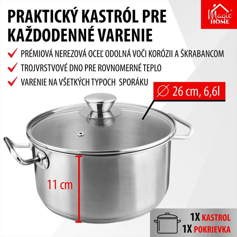 Nerezový hrniec MagicHome Chloe, 26cm, 6,6 litrov