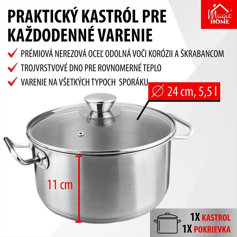Nerezový hrniec MagicHome Chloe, 24cm, 5,5 litrov