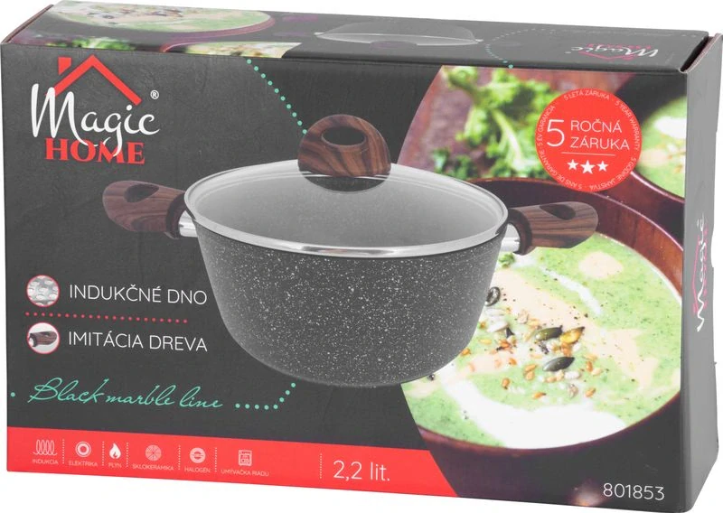 MagicHome Hrniec 20cm 2,2 lit. s pokrievkou Black Marble Line