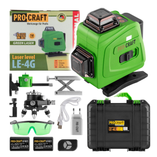 Zelený čiarový laser, krížová samonivelačná rovina PROCRAFT LE-4G